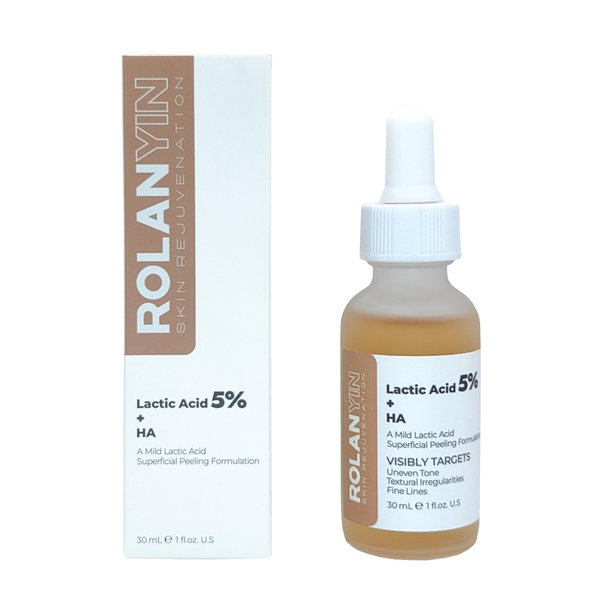 ROLANYIN Lactic Acid 5% + HA Facial Serum for Exfoliating Deep Hydration and Smoothing Skin Texture Nourishing Anti Aging Pore Minimizing Benefits Skin Care