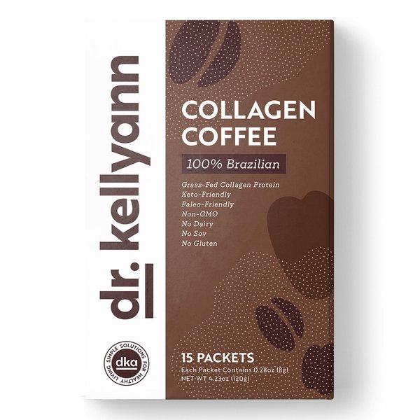 Dr. Kellyann Grass-Fed Collagen Instant Coffee (15 Packets) - Keto & Paleo Friendly - Sugar free, Dairy free, Grain Free - Brazilian Collagen Coffee-to-Go