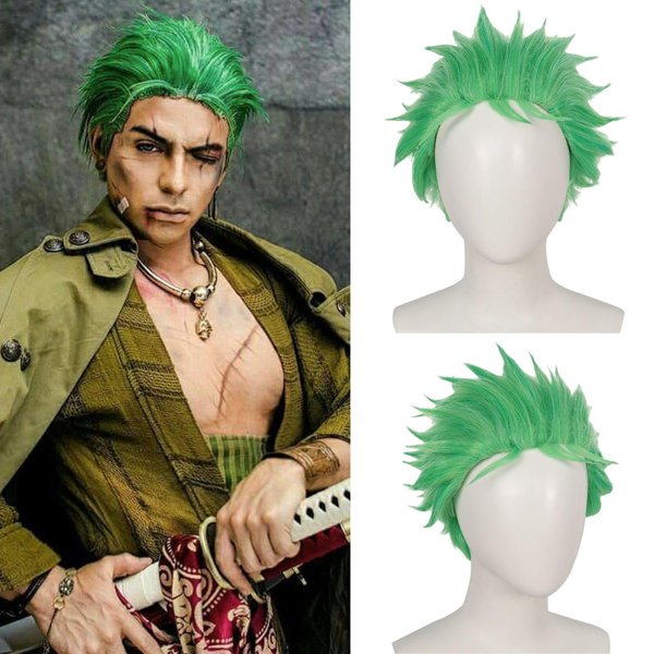 JoneTing+{ Wig Cap) Short Green Wig for Anime Cospaly Staight Synthetic Wig for Party Green Wig for Cosplay Peluca Verde for Men Chrismas Cospaly Wig for Halloween