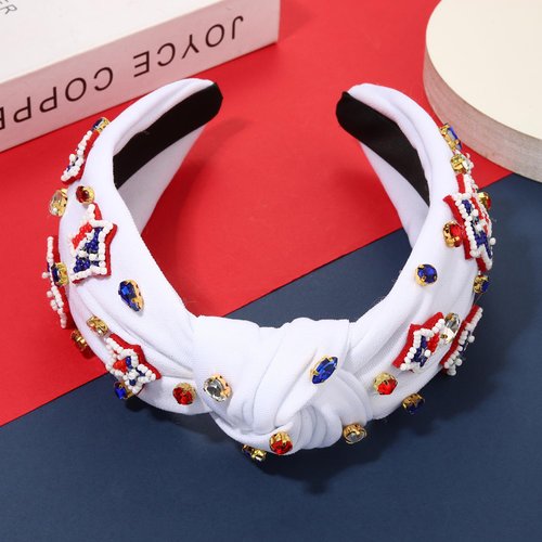 mokkia 4th of July Headband for Women American Flag Star Knotted Headbands Red White and Blue Rhinestone Crystal Top Knot Headbands Patriotic 4th of July Accessories Party Favors (American Flag F)