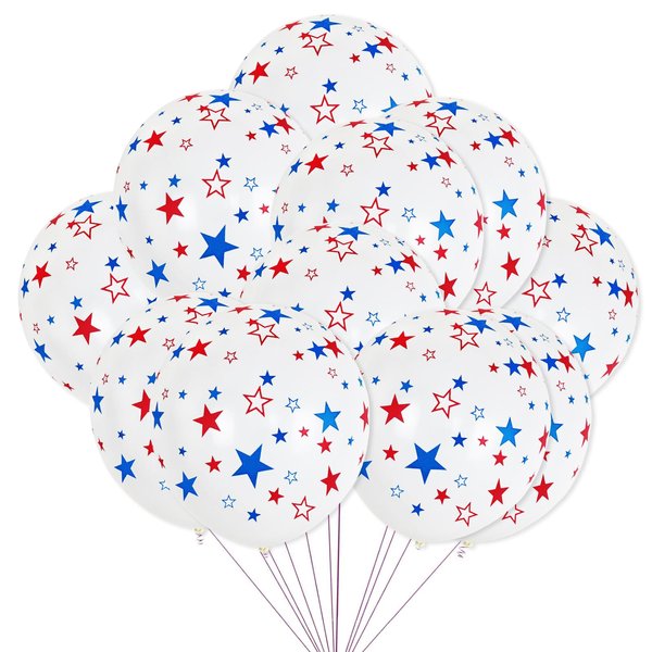 12 Inch Printed Star White Balloons, 50 Pcs Printed Blue Red Star Latex Balloon for 4th of July Decorations Happy Birthday Festival Anniversary Independence Day Decoration Baby Shower Party Supplies