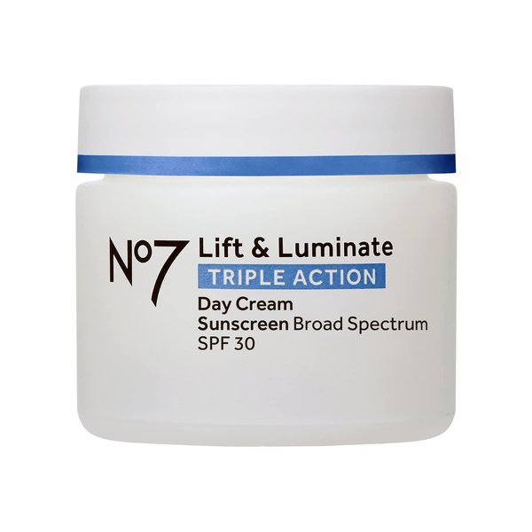 No7 Lift & Luminate Triple Action Day Cream SPF 30 - Broad Spectrum Anti Aging Face Cream - Hydrating Hibiscus Peptides & Hyaluronic Acid + Brightening Emblica & Vitamin C (50ml)