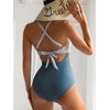 Eomenie Women's One Piece Swimsuits Tummy Control Cutout High Waisted Bathing Suit Wrap Tie Back 1 Piece Swimsuit Blue Striped