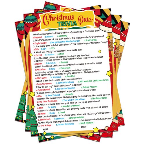 FLYAB 25 Pack Christmas Trivia Game Cards for Adults Xmas Festival Guessing Activity Holiday Games Trivia Cards Christmas Vacation Game for Adults Kids Families Groups Christmas Party Supplies