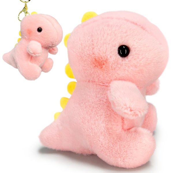 Dinosaur Stuffed Animals, Kawaii Dino Plushies for Girls and Boys, Fun Dinosaur Mini Plush Toy, Cuddly Animal Plush Toys, Cute Plushies, Soft Stuffed Animal, Kids Keychains (Pink)