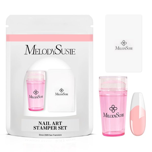 MelodySusie French Nail Stamper, Nail Stamper Kit 2PCS, Silicone Nail Stamp with a Scraper, Nail Stamper Tool for French Manicure DIY Home Nail Design Salon, Pink