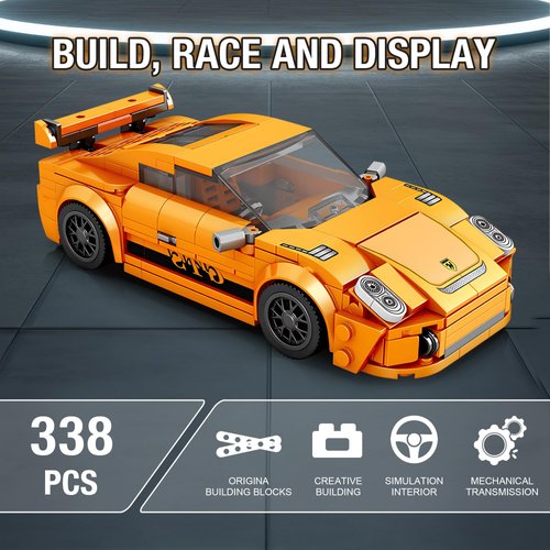 HIGH GODO Speed Racing Cars Building Sets for Kids, Mini Sports MOC Cars Building Blocks Toy Set, 338 Pieces Collectible 911 Model Cars DIY Building Kit Birthday Gifts for Boys 6 7 8 10