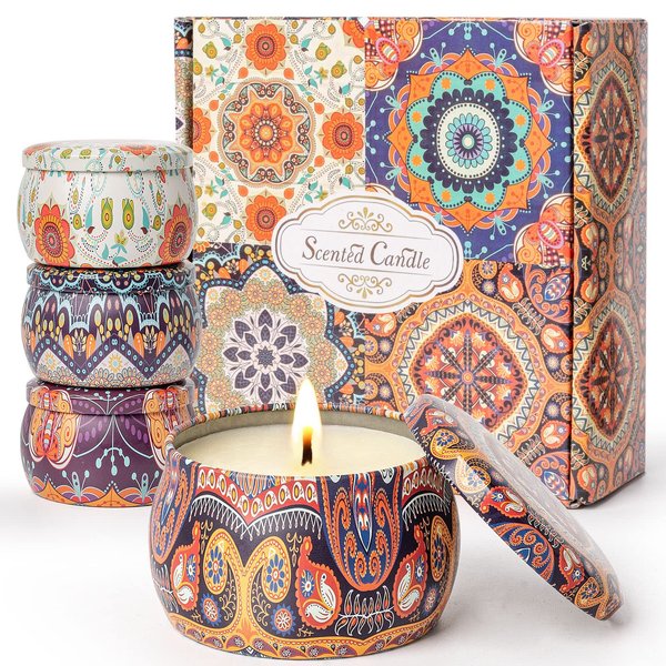Scented Candles Gifts for Women, Mom, Men, Dad, 4 Pack 4.4 Oz Candles for Home Scented, 120H Burning Aromatherapy Candles Set, Gift for Birthday, Mother's Day, Father's Day, Christmas