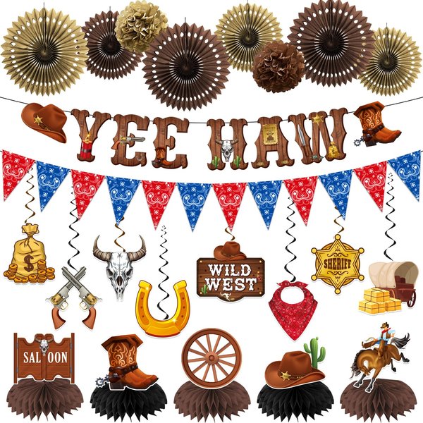 Western Party Decorations, West Cowboy Party Decorations, Yee Haw Cowboy Theme Party Decorations kit for Boys Birthday Cowboy Baby Shower Birthday Party Decor