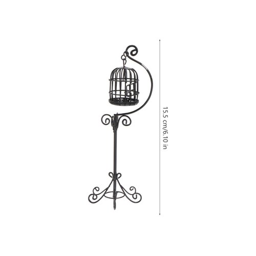 TOYANDONA Dollhouse Miniature Birdcage 1: 12 Metal Bird Cage Floor Stand Pretend Play Toy House Playset Set for Small Dollhouse Decoration Black