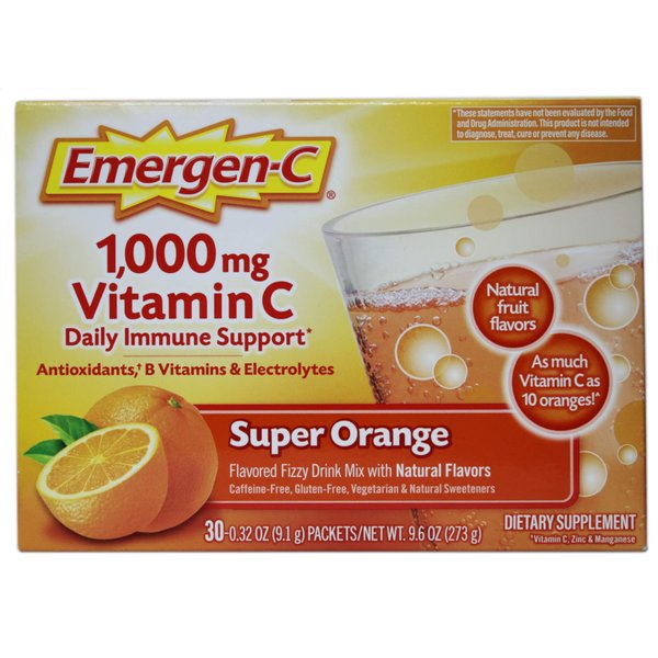 Emergen-C Vitamin C Flavored Fizzy Drink Mix Packets, Super Orange 30 ea