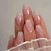 Press on Nails Medium Coffin Fake Nails Pink & White Ombre Acrylic Nails Glossy False Nails with Silver Glitter Designs Cute Nails Translucent Artificial Nails for Women 24Pcs