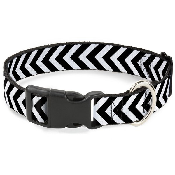 Buckle-Down Plastic Clip Collar - Chevron3 White/Black - 1" Wide - Fits 11-17" Neck - Medium