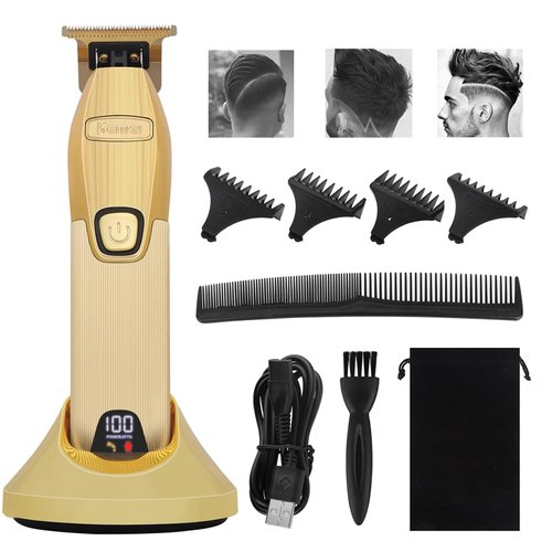 KEMEI Hair Clipper for Men Professional Hair Trimmer Barbers Beard Trimmer Cordless Rechargeable Hair Cutting Grooming Kit with Guide Comb T Blade Trimmer LED Display