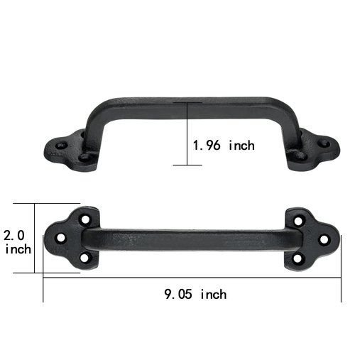 INIRET 2 Packs Rustic Gate Handle,9 Inch Cast Iron Sliding Barn Door Handle,Black Vintage Metal Gate Pull Handle Fence Handle Antique Long Cabinet Handles for Interior,Drawer,Outdoor,Garage,Closet