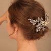 BERYUAN Bridal White Flower Champagne Gold Crystal Rhinestone Hair Comb for Bride Bridesmaid Sliding side Headpieces Wedding Hair Accessories for Women and Girls (Champagne gold)