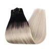 Ugeat Clip in Hair Extensions Balayage Remy Hair Extensions Clip in Human Hair Ombre Black to Ash Blonde with Blonde Double Weft Human Hair Clip in Extensions 14 Inch 7pcs