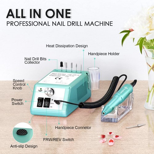 SUBAY Professional Finger Toe Nail Care Electric Nail Drill Machine Manicure Pedicure Kit Electric Nail Art File Drill with 1 Pack of Sanding Bands (Green)
