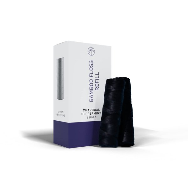 NIVEUS Bamboo Charcoal Dental Floss - Mint - Dentist Developed - Vegan - Refillable and Compostable - Plastic Free Eco-Friendly Dental Floss in Aluminum Container (Bamboo Charcoal Floss Refills)