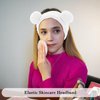 Ondder 2 Pcs Bear Ears Skincare Headbands Cure Makeup Headband Pink Spa Headband for Washing Face White Face Wash Headband Facial Headband Head Band Hair Band for Makeup Cosmetic Spa Party