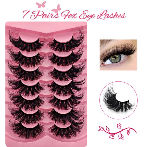 Cat-Eye Lashes Flu-ffy Mink Lashes 20mm Fox Eye Long False Eyelashes 3D Volume Curly Dramatic Fake Eyelashes Thick Full Lashes 7 Pairs Pack(TF29)