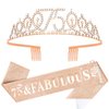 YARIEW Rose Gold Crown + 75 & Fabulous Birthday Sash + Pearl Pin Set, 75th Birthday Decorations, 75th Birthday Gifts for Women, 75th Birthday Party Favor