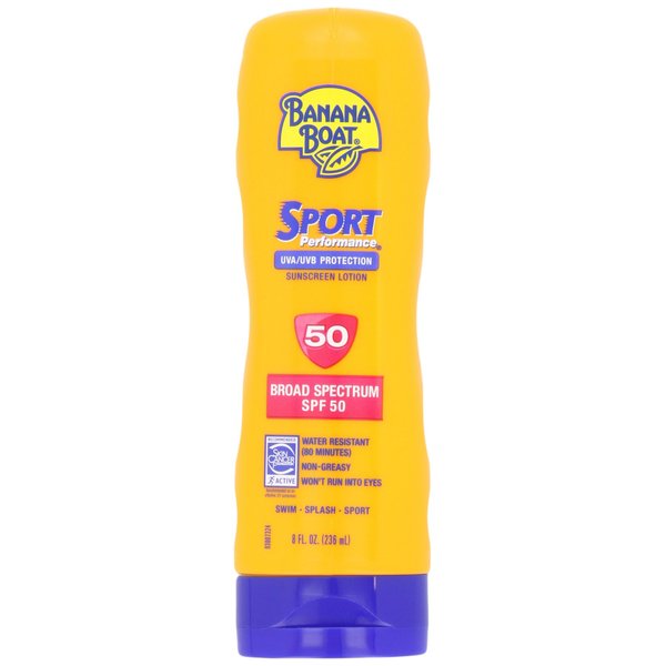 Banana Boat Sunscreen Sport Performance Broad Spectrum Sun Care Sunscreen Lotion - SPF 50, 8 Fl Oz (Pack of 2)