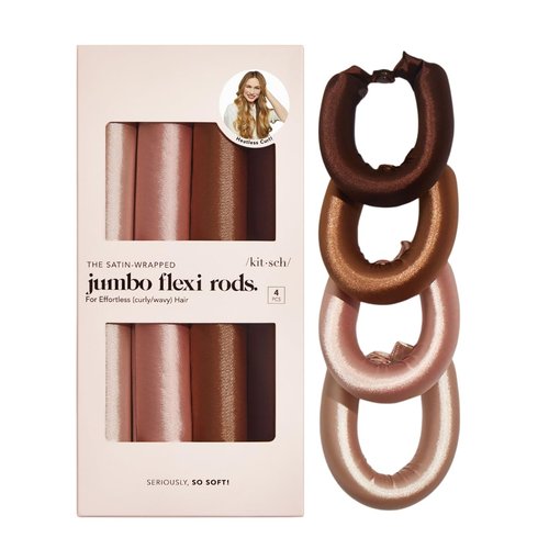 Kitsch Heatless Hair Curler - 4 pcs XL Satin Flexi Rods for Overnight Curls, No Heat Hair Curlers to Sleep In, Thick Curling Rod Curlers for Short Hair - Rosewood