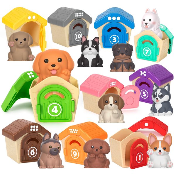 Aigybobo Learning Toys for Toddlers 1 2 3 Year Old, 20 Pcs Pet Dog Toys for Kids, Animal Counting Matching Sorting Fine Motor Educational Playset, Puppy Gifts for Baby Boys Girls Age 12-18 Months