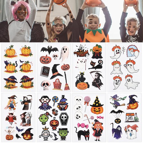 Halloween Temporary Tattoos for Kids Halloween Trick or Treat Tattoos for Halloween Party Favor Goodie Bag Stuffers Fillers 24 Sheets