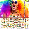 Rainbow Temporary Tattoos Pride Day Fake Tattoos Adult Women Rainbow Flags Hearts Lips Stars Ribbons Gold Edge Tattoo Kit Gay LGBTQ Pride Day Parade Party Makeup Body Face Decor Supplies 4 Sheets
