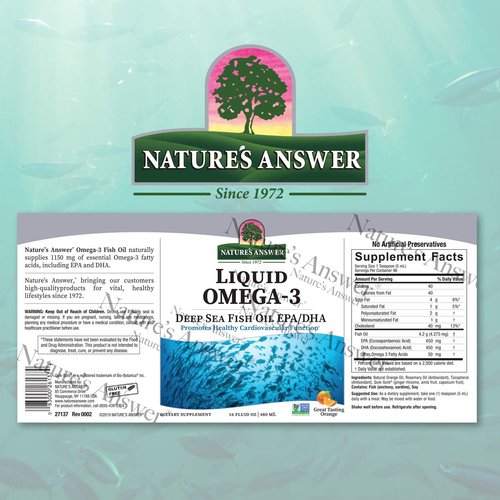 Nature's Answer Liquid Omega-3 | Deep Sea Fish Oil with EPA/DHA Dietary Supplement | Cardiovascular Support | No Preservatives & Gluten-Free 16oz (Pack of 1)
