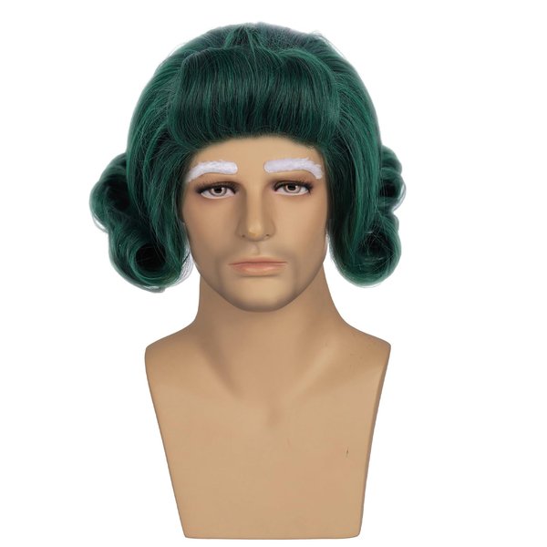 FATMAUI Mens Green 12 Inches Flip Out Culry Realistic Halloween Cosplay Heat Resistant Fiber Costume Wig with White Eyebrows