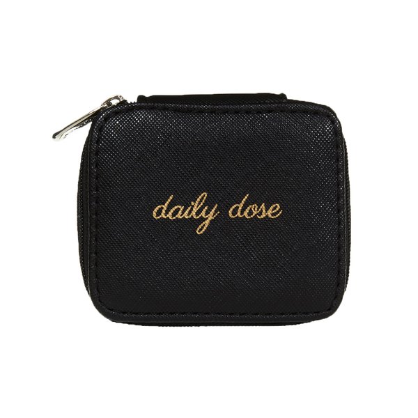 Miamica Zippered “Daily Dose” Pill Case with 8-Day Removable Plastic Medicine Organizer, Black, 3.5” L x 2.75” W x 1.25” H – Keep Your Vitamins and Pills Organized – Compact and Sleek Pill Box