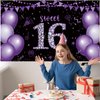 Roetyce Sweet 16 Party Decorations, Black Purple Sweet 16 Banner, 16th Birthday Decorations for Girls, Sweet 16 Birthday Gifts, Purple Happy 16th Birthday Backdrop Background, 16 Years Old Party Decor