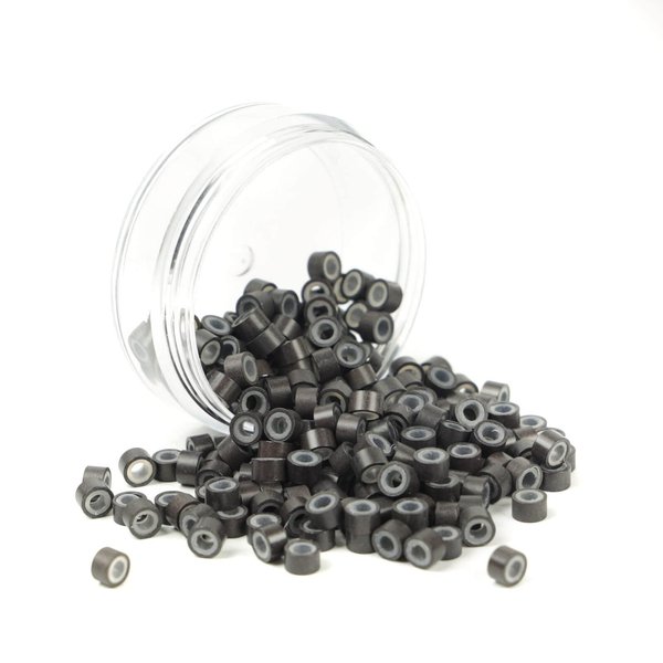 200Pcs Beads Silicone Aluminium Micro Nano Rings 5mm Lined for I Tip/Nano Hair Extensions Tool Beads (Dark Brown-1 Bottle)