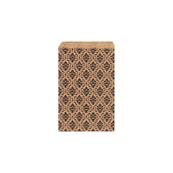 My Craft Supplies 100 Kraft Flat Merchandise Bags with Black Damask Print (4x6)