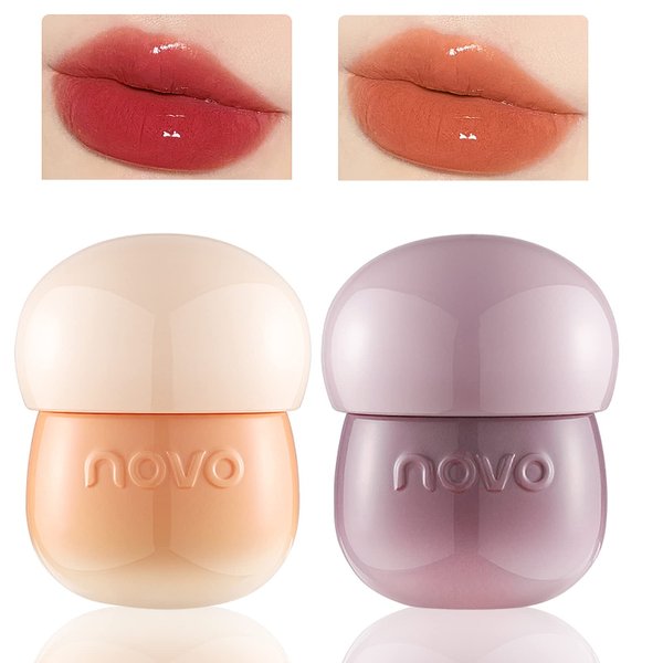 Bekoeen 2Pcs Tinted Mushroom Lip Gloss, 12 Hours Long Lasting Jelly Lip Baim,Jelly Texture Moisturising Acorn Lip Mud,Moisturise and Lighten Lip Lines,Easy to Carry (#102#105)