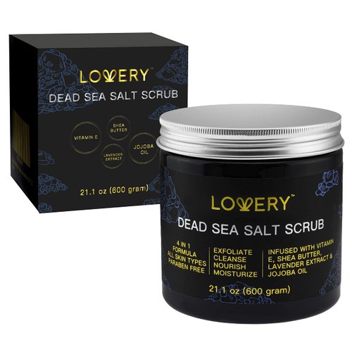 Dead Sea Salt Scrub, Handmade Exfoliating Body Scrub for Women & Men with Vitamin E, Shea Butter, Jojoba Oil & Lavender Extract - Ultra Moisturizing Scrub for Gentle Skin Exfoliation - 600grams