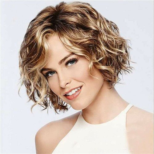 YADIRF Women Short Wavy Curly Wigs Blonde Bob Synthetic Wig For Halloween Cosplay Daily Party