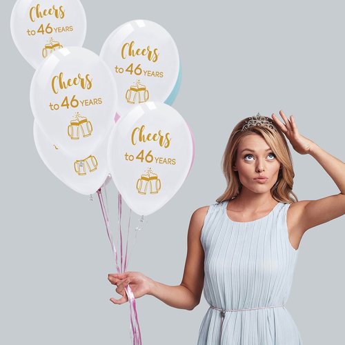 White cheers to 46 years latex balloons, 12inch (16pcs) 46th birthday decorations party supplies for man and woman