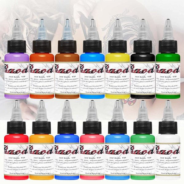 BAODELI 14Pcs Tattoo Ink Set - 1 oz 30ml/Bottle Tattoo Inks Pigment Kit for 3D Makeup Beauty Skin Body Art - 14 Colors