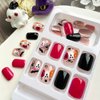 Short Square Press on Nails Halloween Fake Nails Glossy False Nails Pink Black Acrylic Nails Ghost Spider Artificial Nails Full Cover Star Bat Stick on Nails Cute Glue on Nails for Women Manicure