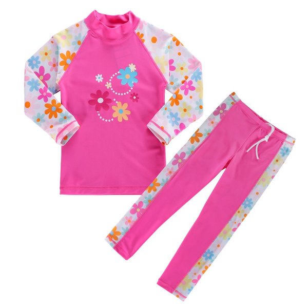 BAOHULU Girls Swimsuit Two Piece Tankini UPF 50+ UV Protective Rash Guard Set 3-12 Years S240_HotPinkLong_8A