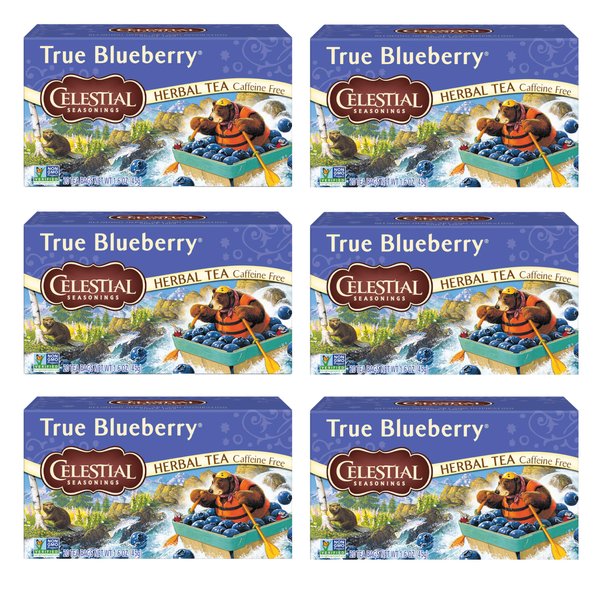 Celestial Seasonings True Blueberry Herbal Tea, Caffeine Free, 20 Tea Bags Box, (Pack of 6)