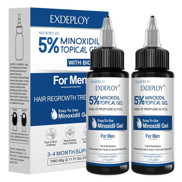 Minoxidil for Men Hair and Beard, 5% Minoxidil for Men Hair Growth Gel, Hair Regrowth for Men Infused with Biotin, Minoxidil 5 Percent, Hair Loss Treatments for Longer Fuller Hair (3-4 Month Supply)
