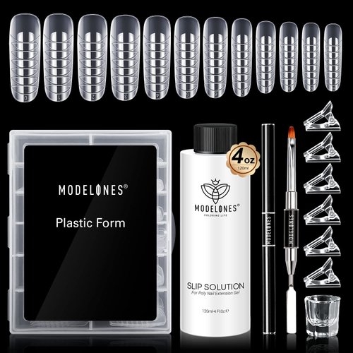 Modelones Slip Solution for Poly Nail Gel, Anti-Stick Gel Nail Extension Complete Kit with Nail Forms Nail Tips Clips Nail Art Tool DIY at Home
