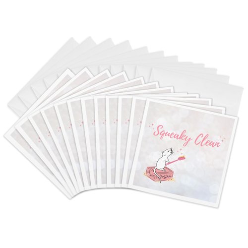 3dRose Greeting Cards - Pink Squeaky Clean Cleanliness Quote Saying White Mouse on Soap Bar - 12 Pack - Bath Mat