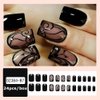OHWODA Black Press on Nails Short Square Fake Nails Black Vine Acrylic Glue on Nails Full Cover Glossy Nails Press ons Short Stick on Nails Summer Artificial Nails for Women Girls - 24Pcs