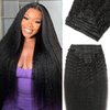 Kinky Straight Clip in Hair Extensions Real Human Hair 8Pcs 120g Kinky Clip Ins Full Head Brazilian Remy Hair Extensions for Women Natural Black Double Weft Hair Extensions Clip Ins 20 Inch